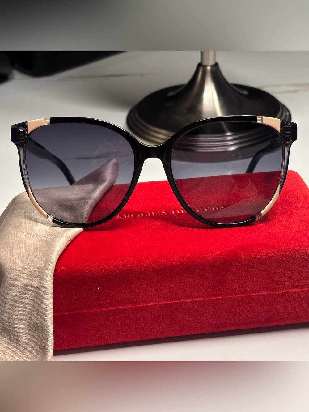 Carolina Herrera Black and Gold Gradient Lens Women's Sunglasses